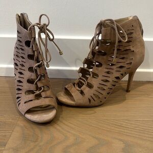 Karl Lagerfeld Paris Tan Lace-Up Heeled Sandals